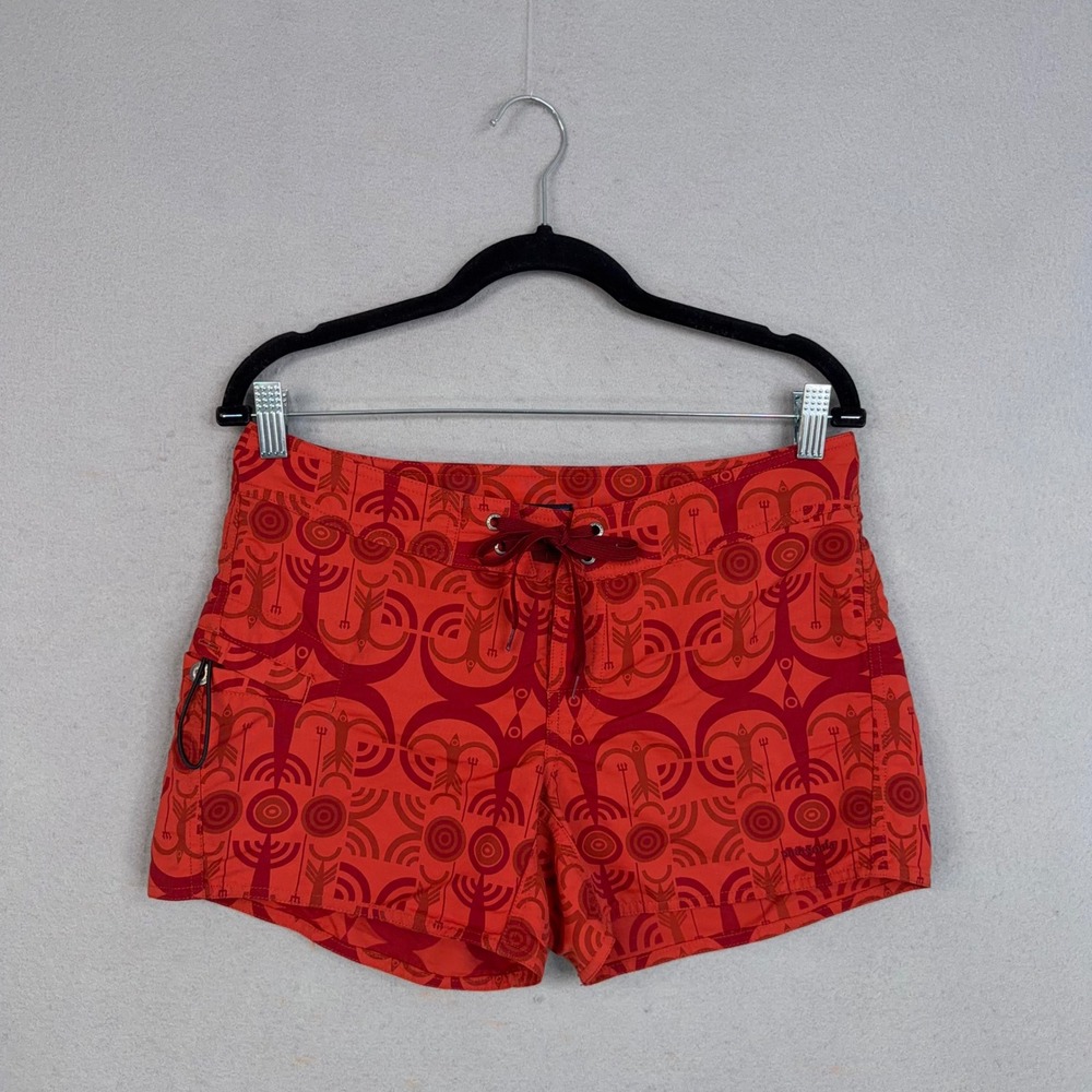 Patagonia Board Shorts Womens 6 Red Geometric Tribal Print Barely Baggies